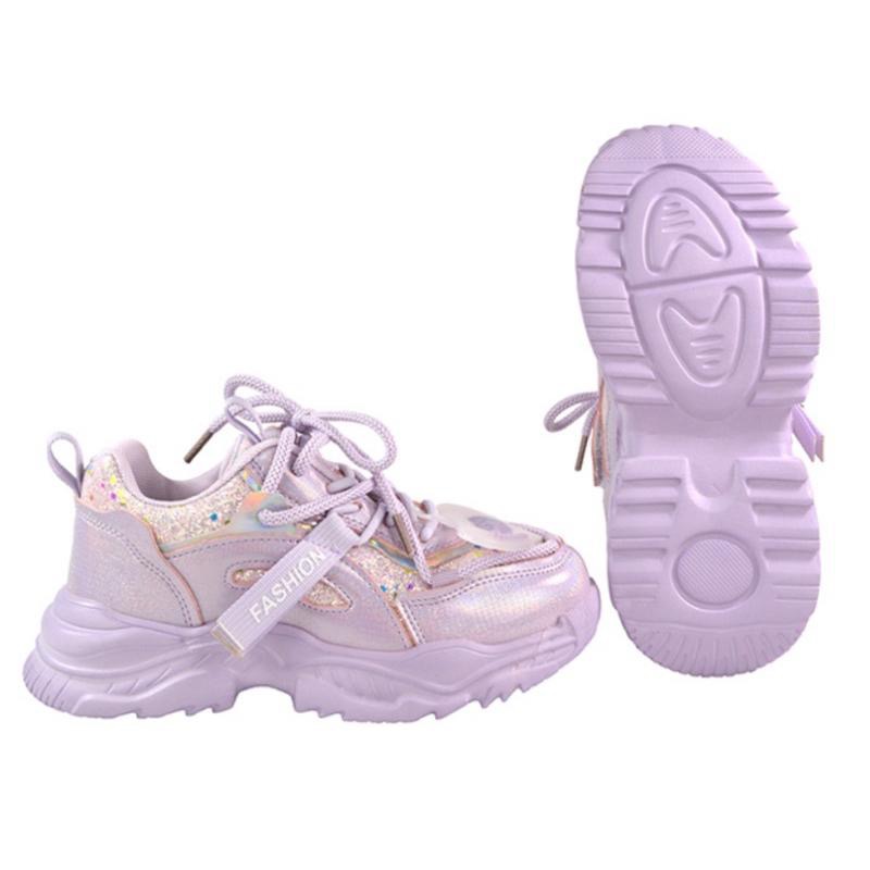 台灣出貨✨ 兒童 老爹鞋  減壓 輕量 百搭時尚 閃亮亮片 兒童球鞋 兒童運動鞋 休閒運動鞋 粉 紫-細節圖9