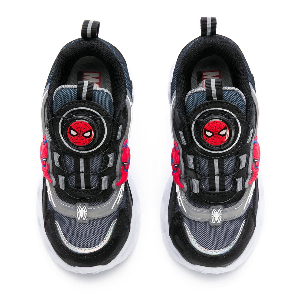 ￼MARVEL 漫威 蜘蛛人 童鞋 中童 旋轉鈕扣  電燈鞋 輕量 抗菌 透氣 魔鬼氈 護趾 黑 兒童球鞋 兒童運動鞋-細節圖3