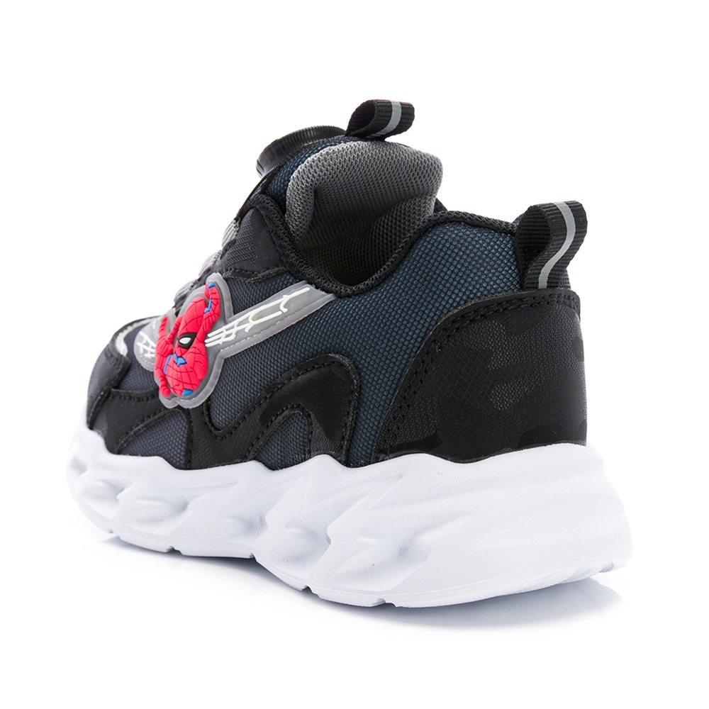 ￼MARVEL 漫威 蜘蛛人 童鞋 中童 旋轉鈕扣  電燈鞋 輕量 抗菌 透氣 魔鬼氈 護趾 黑 兒童球鞋 兒童運動鞋-細節圖5