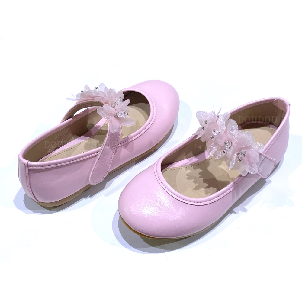 台灣製 現貨+預購✨女童 立體 珍珠花朵 公主鞋  柔軟 娃娃鞋 花童鞋  合唱團 樂團 女童皮鞋 小童 中童 粉色 表-細節圖4