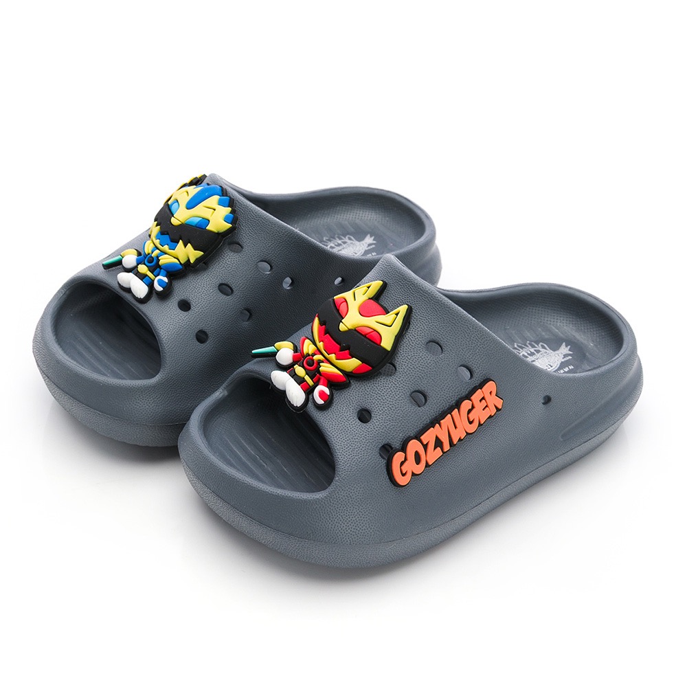 台灣製 第一戰隊五獸者 童 EVA拖鞋 輕量 防水 一片式拖鞋 兒童拖鞋 速乾 防水拖鞋 室內拖鞋 戶外拖鞋 深灰-細節圖2