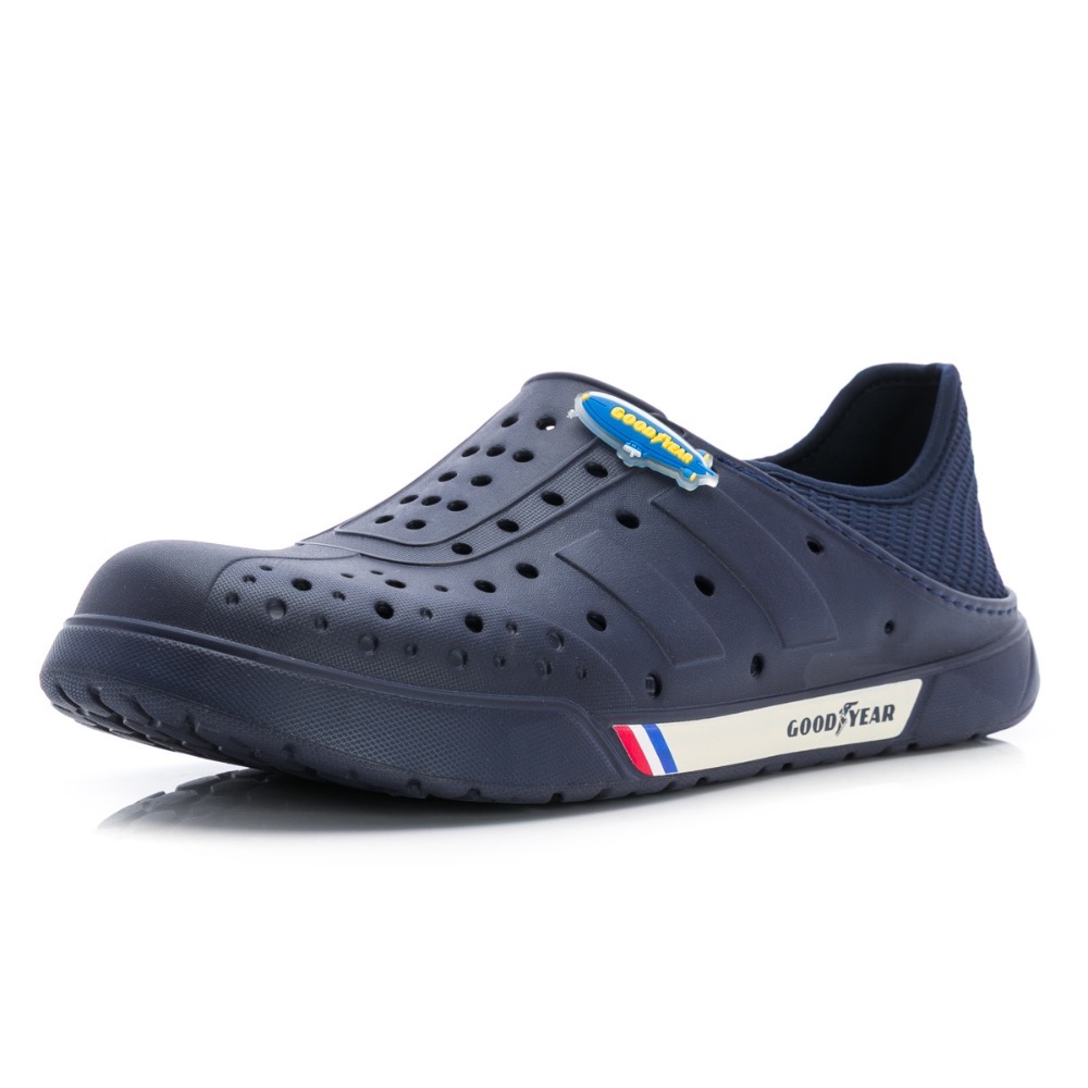 台灣製 ✨GOODYEAR 男 後踩 洞洞鞋 速乾 輕量 防水 晴雨兩穿 雨鞋 懶人鞋 護趾 半拖 外送鞋 藍-細節圖2