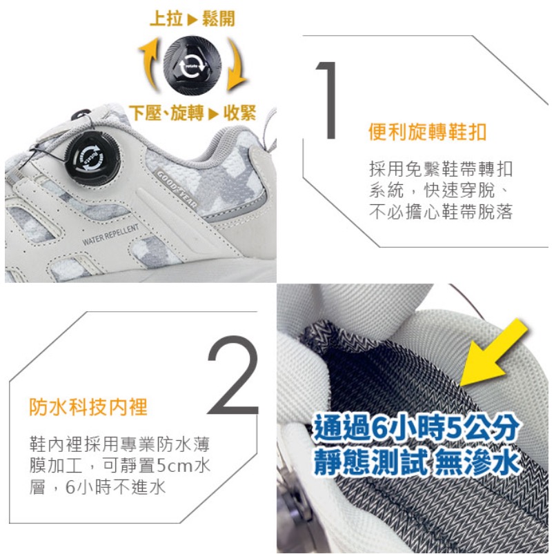 GOODYEAR 固特異 女士 轉扣 郊山健行鞋 運動鞋 透氣 緩震 防滑 乳膠鞋墊 夜間安全反光 靜態防水 灰-細節圖3