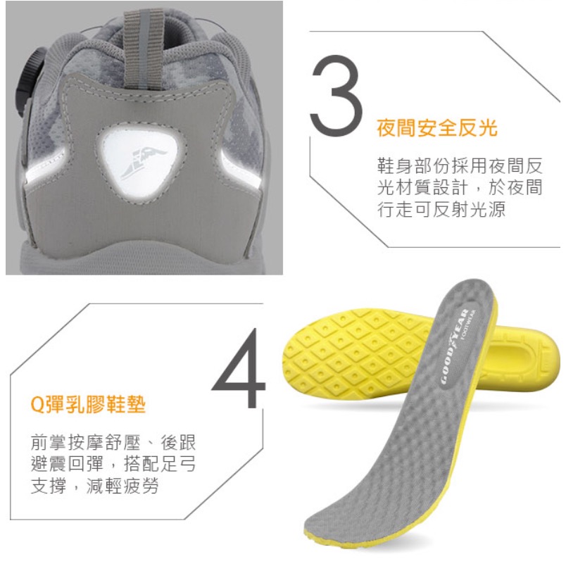 GOODYEAR 固特異 女士 轉扣 郊山健行鞋 運動鞋 透氣 緩震 防滑 乳膠鞋墊 夜間安全反光 靜態防水 灰-細節圖4