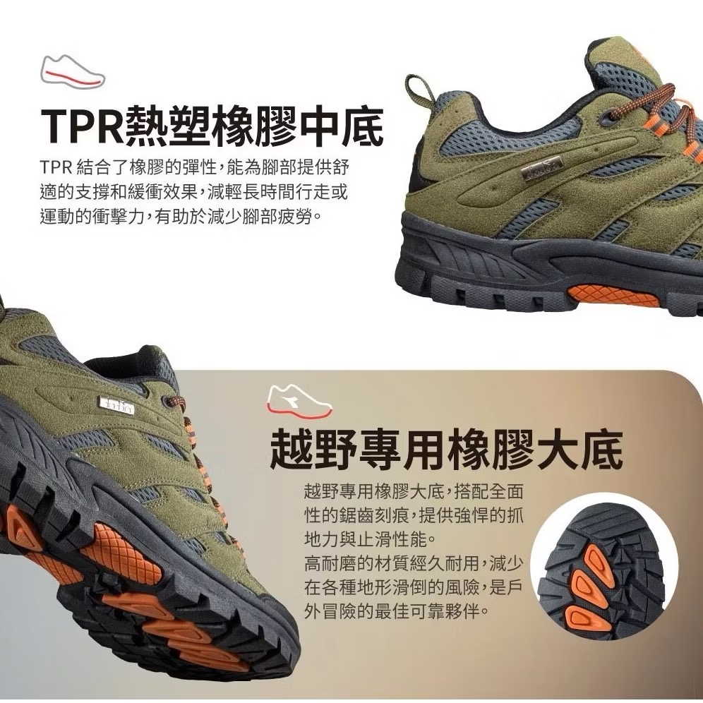 DIADORA 男 寬楦 登山鞋 戶外鞋 雙重防潑水 透氣 吸震 彈性 止滑 耐磨 橡膠底 越野鞋-細節圖6