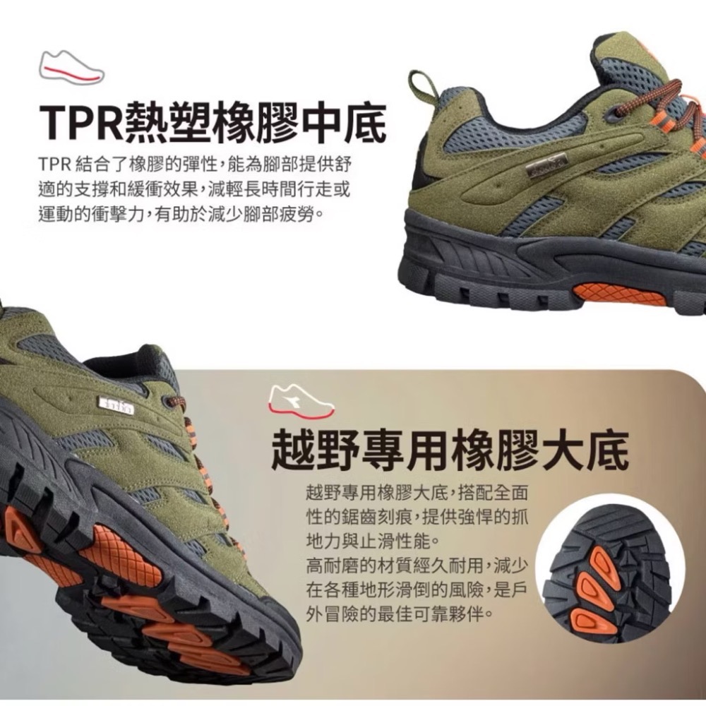DIADORA 男 寬楦 登山鞋 戶外鞋 雙重防潑水 透氣 吸震 彈性 止滑 耐磨 橡膠底 越野鞋 軍綠-細節圖6