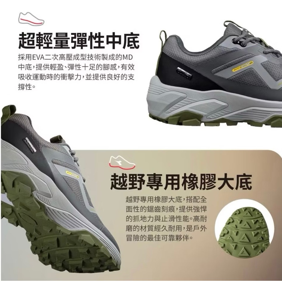DIADORA 男 寬楦 防潑水 戶外鞋  越野鞋 郊山健行鞋 運動鞋 透氣 緩震 防滑 高彈鞋墊 登山鞋 止滑 耐磨-細節圖8