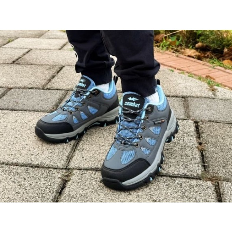 COMBAT 女 防潑水 戶外 登山鞋 戶外鞋 健行 透氣 吸震 止滑 耐磨 夜光 乳膠鞋墊 灰藍-細節圖2