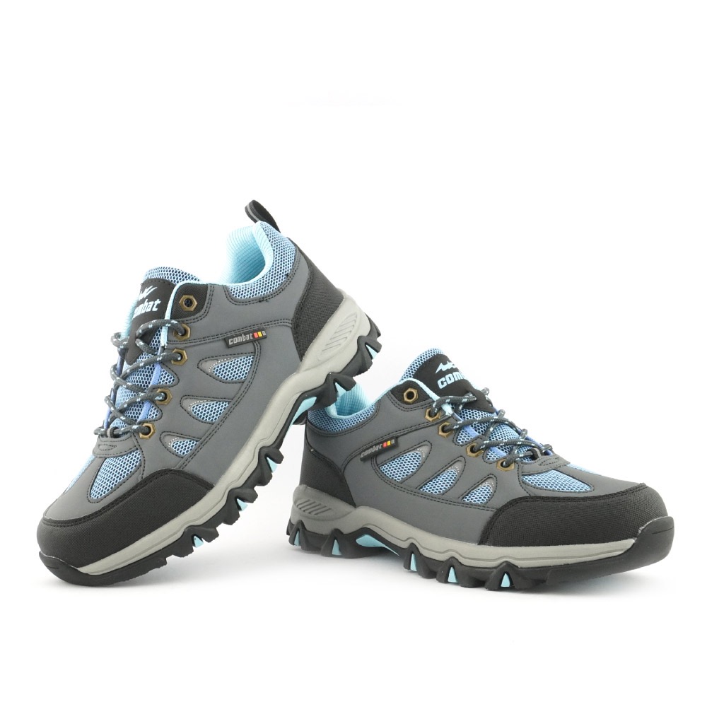 COMBAT 女 防潑水 戶外 登山鞋 戶外鞋 健行 透氣 吸震 止滑 耐磨 夜光 乳膠鞋墊 灰藍-細節圖8