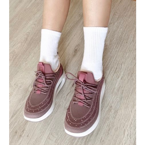 直套 氣墊 水鑽 運動鞋 透氣 輕量 彈力 減震  Q彈 吸震 女 慢跑鞋 粉 / 黑-細節圖6