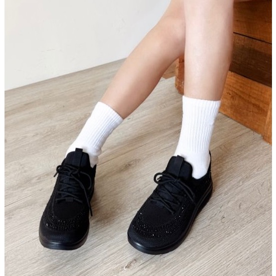 直套 氣墊 水鑽 運動鞋 透氣 輕量 彈力 減震  Q彈 吸震 女 慢跑鞋 粉 / 黑-細節圖8