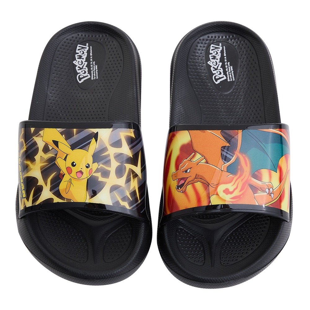 台灣製 Pokémon 寶可夢 童鞋 皮卡丘 噴火龍 不對稱膠面印刷造型 兒童 輕量 防水 拖鞋 兒童拖鞋 速乾-細節圖3