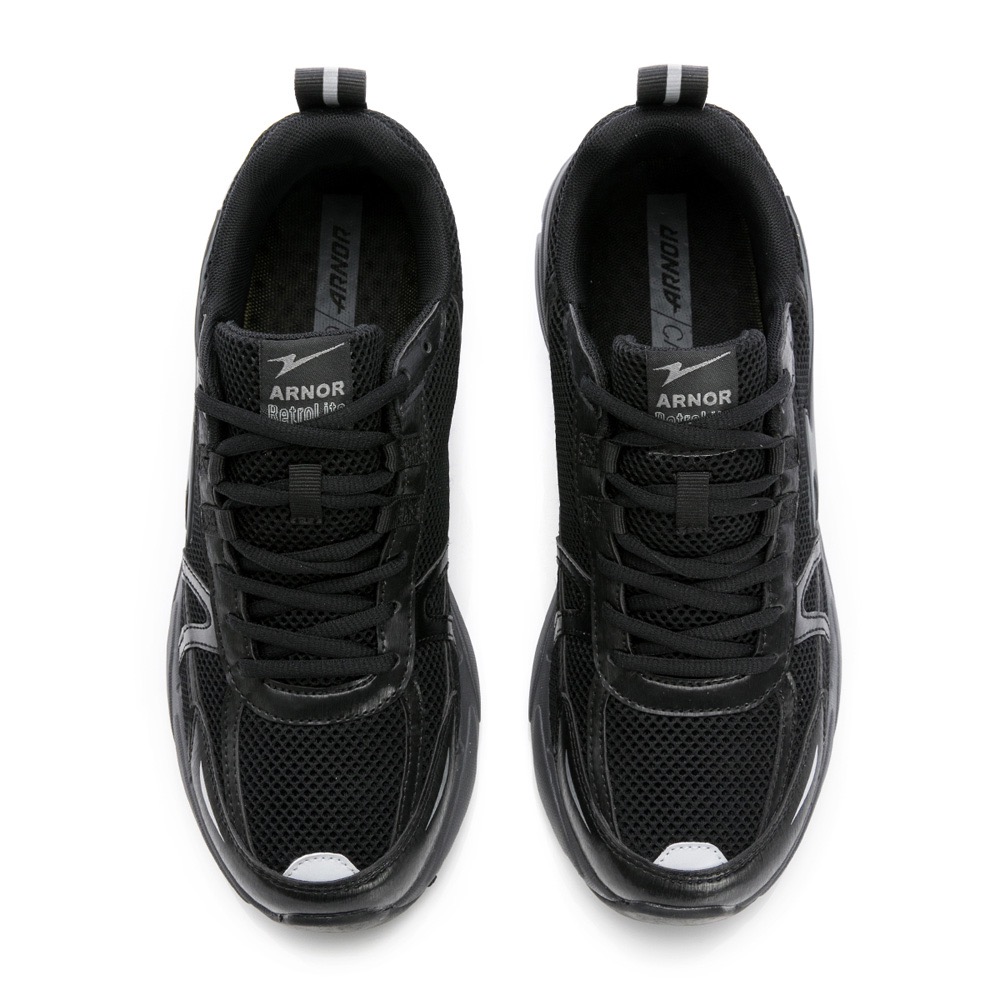 復古潮流 男 2E寬楦 緩震 慢跑鞋 輕量 透氣 吸震 回彈 減壓 運動鞋 夜間反光 工作鞋 私校 黑-細節圖3