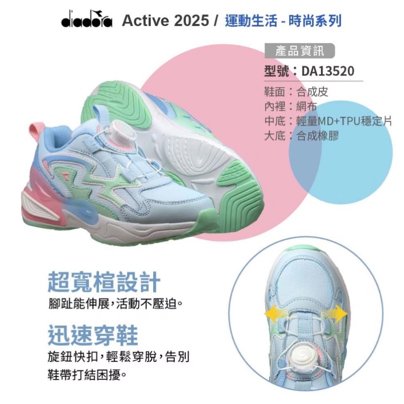DIADORA  迪亞多納 童 旋鈕快扣 輕量 透氣 寬楦 專業輕量慢跑鞋 避震 彈性 橡膠 止滑 兒童慢跑鞋 跑鞋-細節圖6