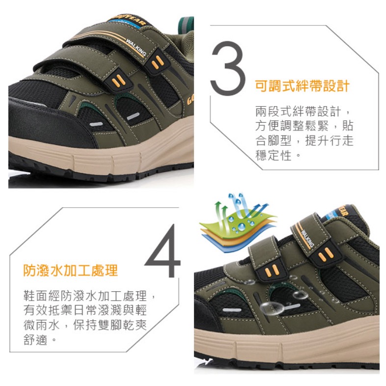 GOODYEAR 固特異  4E 寬楦 防潑水 健走鞋 運動鞋 防潑水健走鞋 魔鬼氈 透氣 防滑 夜間反光-細節圖10