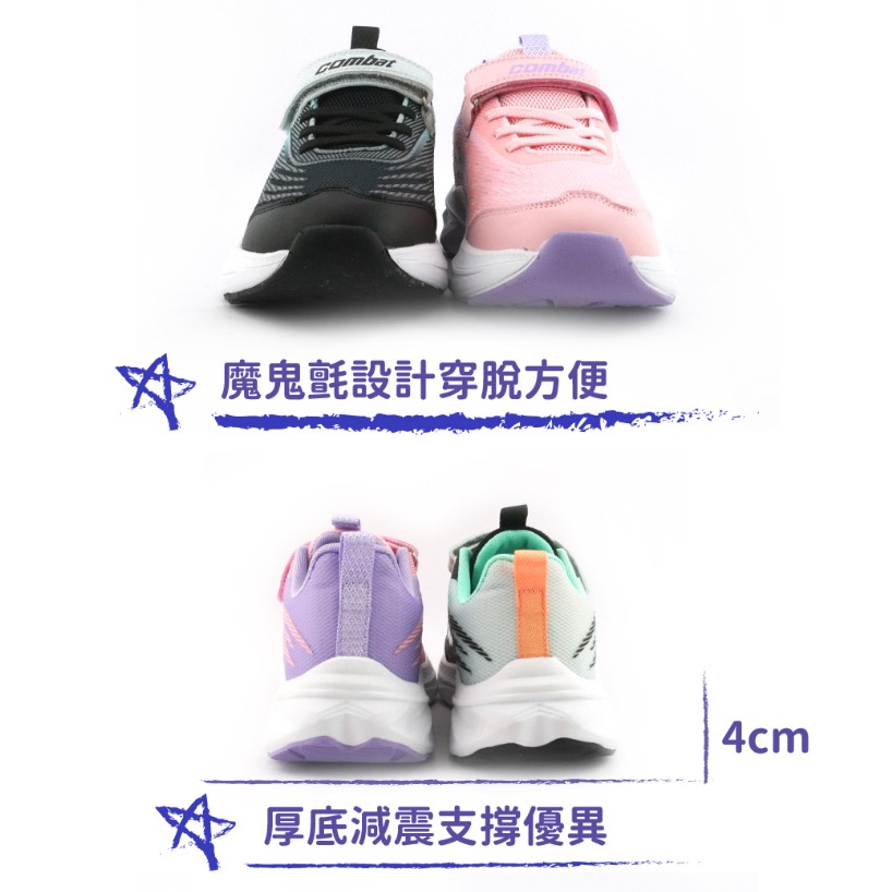 COMBAT 童 輕量 慢跑鞋 透氣 Q彈 柔軟 緩震 減壓 運動鞋 兒童運動鞋 大童 中童 男童 女童-細節圖7