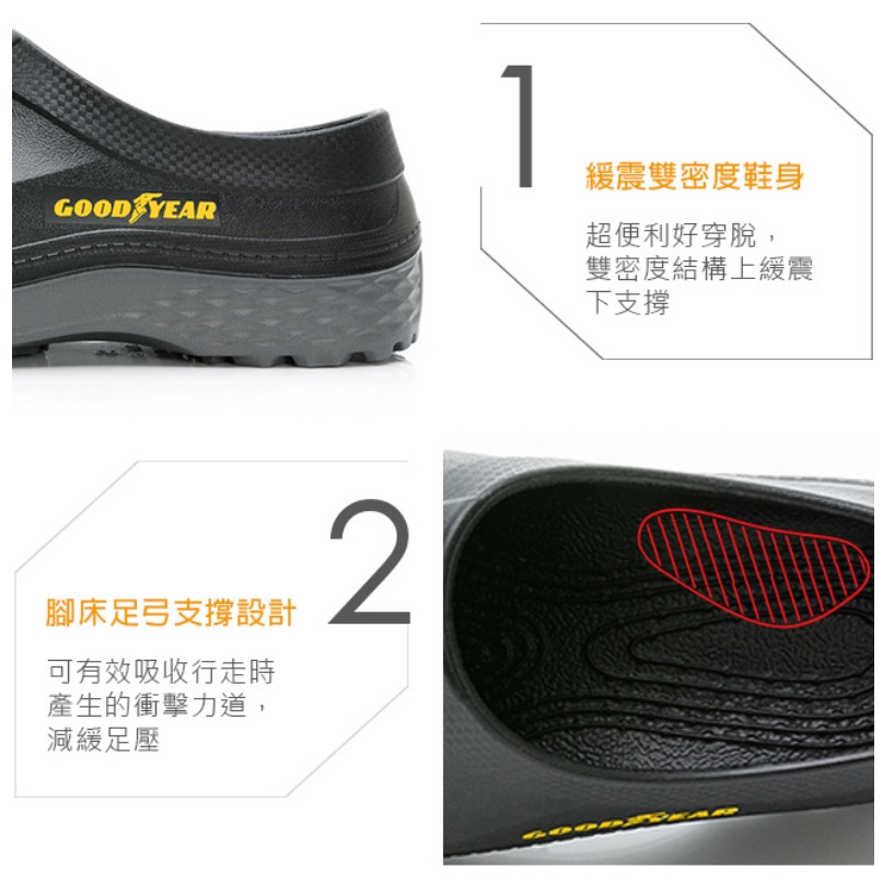 台灣製 GOODYEAR 固特異  男 女 寬楦頭 廚師鞋  足弓 防滑 防水 防油濺 多功能 輕便鞋 懶人鞋 外送鞋-細節圖4