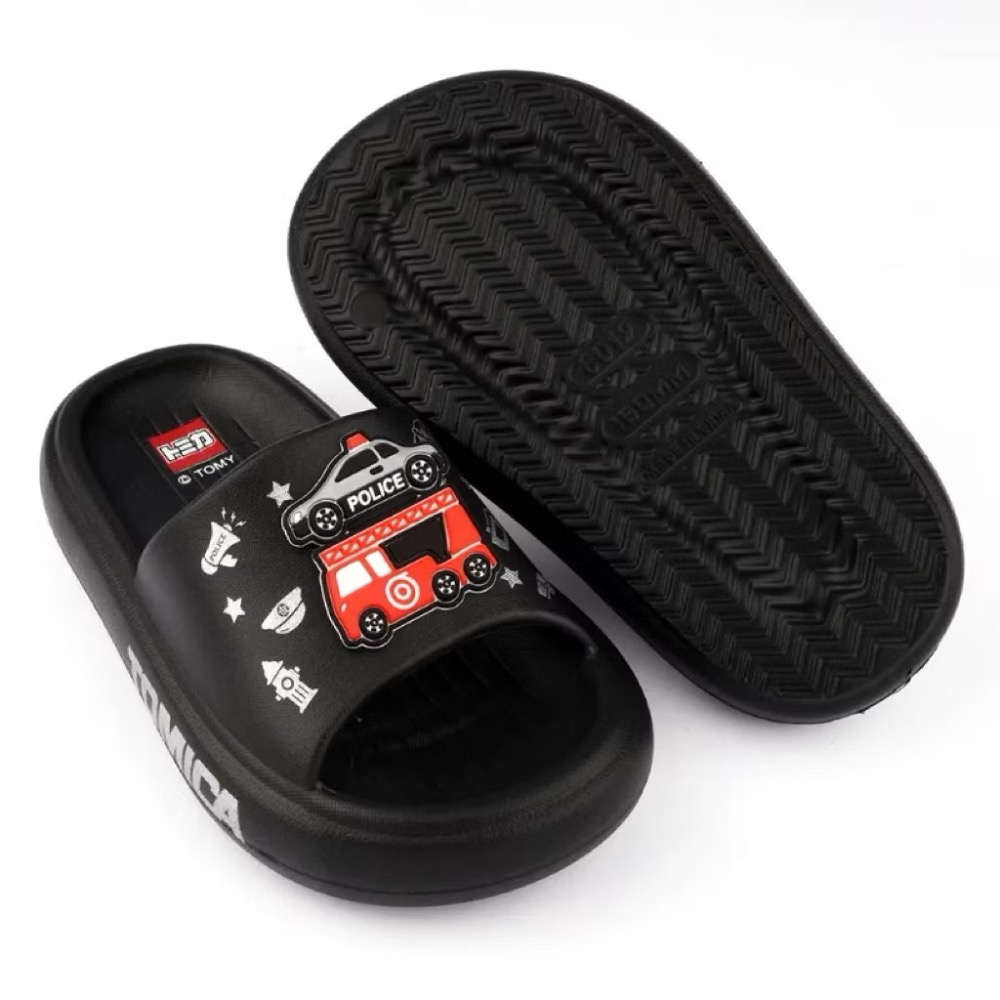 正版 多美 TOMICA  警車 消防車 一體成型 軟Q  防水 拖鞋 輕量 兒童拖鞋 室內拖 戶外拖 15-19cm-細節圖2