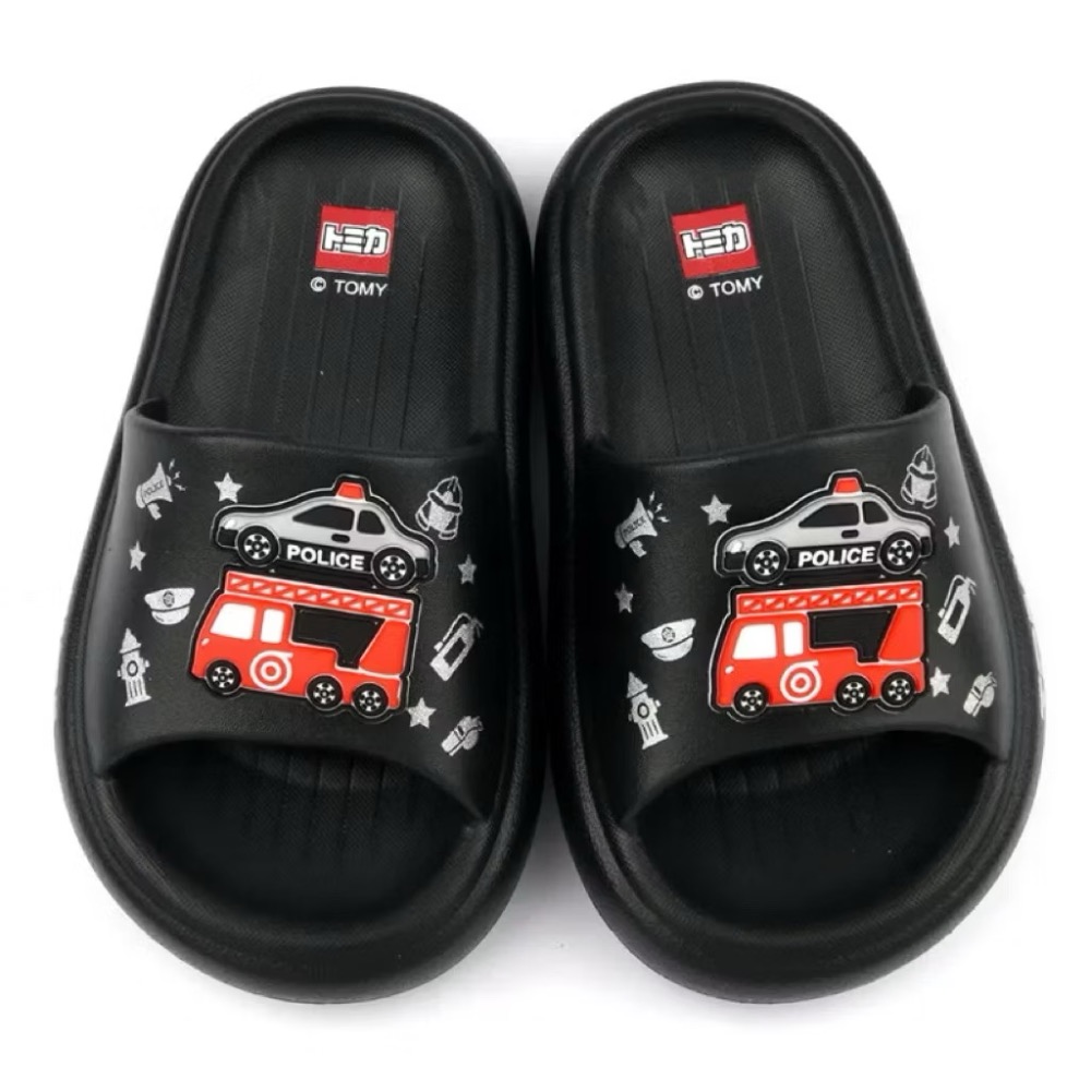 正版 多美 TOMICA  警車 消防車 一體成型 軟Q  防水 拖鞋 輕量 兒童拖鞋 室內拖 戶外拖 15-19cm-細節圖3