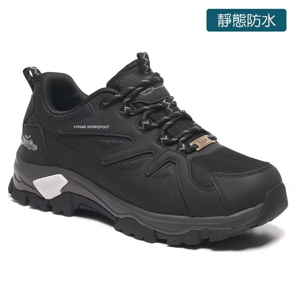 母子鱷魚 男  黑色 靜態防水 登山鞋 緩震 Q彈 越野大底 乳膠鞋墊 戶外鞋 深刻紋-細節圖2