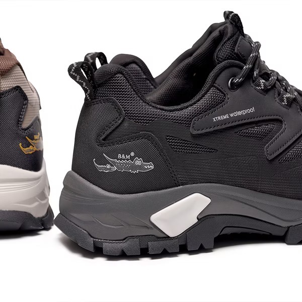 母子鱷魚 男  黑色 靜態防水 登山鞋 緩震 Q彈 越野大底 乳膠鞋墊 戶外鞋 深刻紋-細節圖9