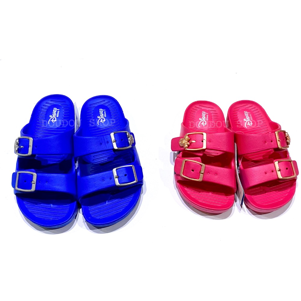 台灣製 迪士尼 Disney米奇 米妮 維尼 奇奇蒂蒂 防水 雙釦 涼拖鞋 輕量 二字輕便拖 戶外拖 室內拖 兒童拖鞋-細節圖2