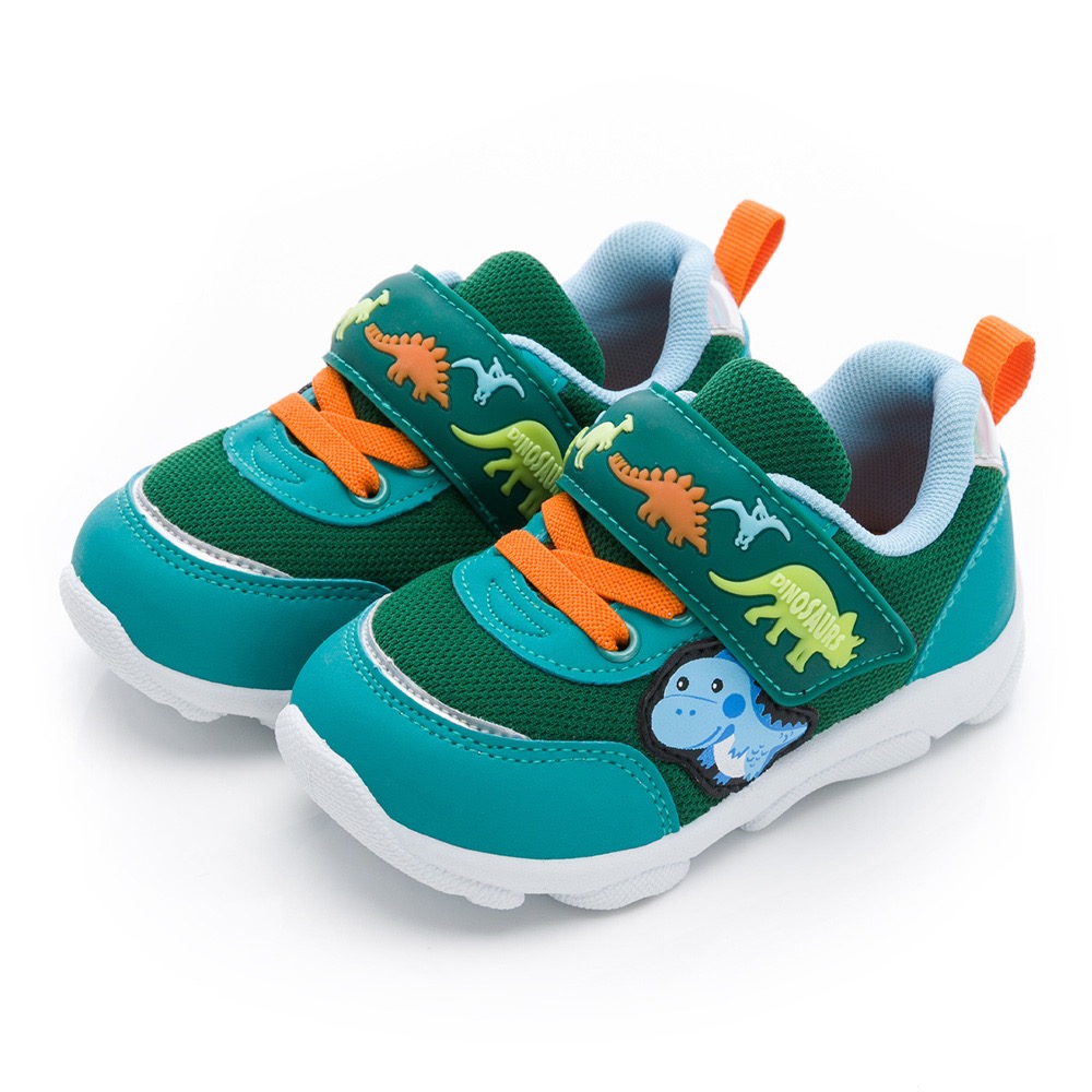 台灣製 動物派對 恐龍探險隊 兒童鞋 電燈運動鞋 透氣 防臭 止滑 電燈 兒童運動鞋  綠-細節圖2