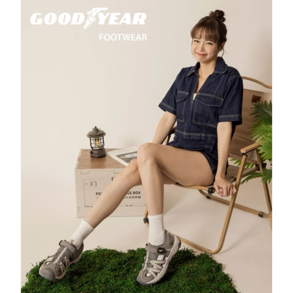 GOODYEAR  固特異 女 水陸 磁吸 護趾 涼鞋 運動涼鞋 排水 透氣 磁扣 止滑 耐磨 護腳趾 夜間反光 米 灰-細節圖2