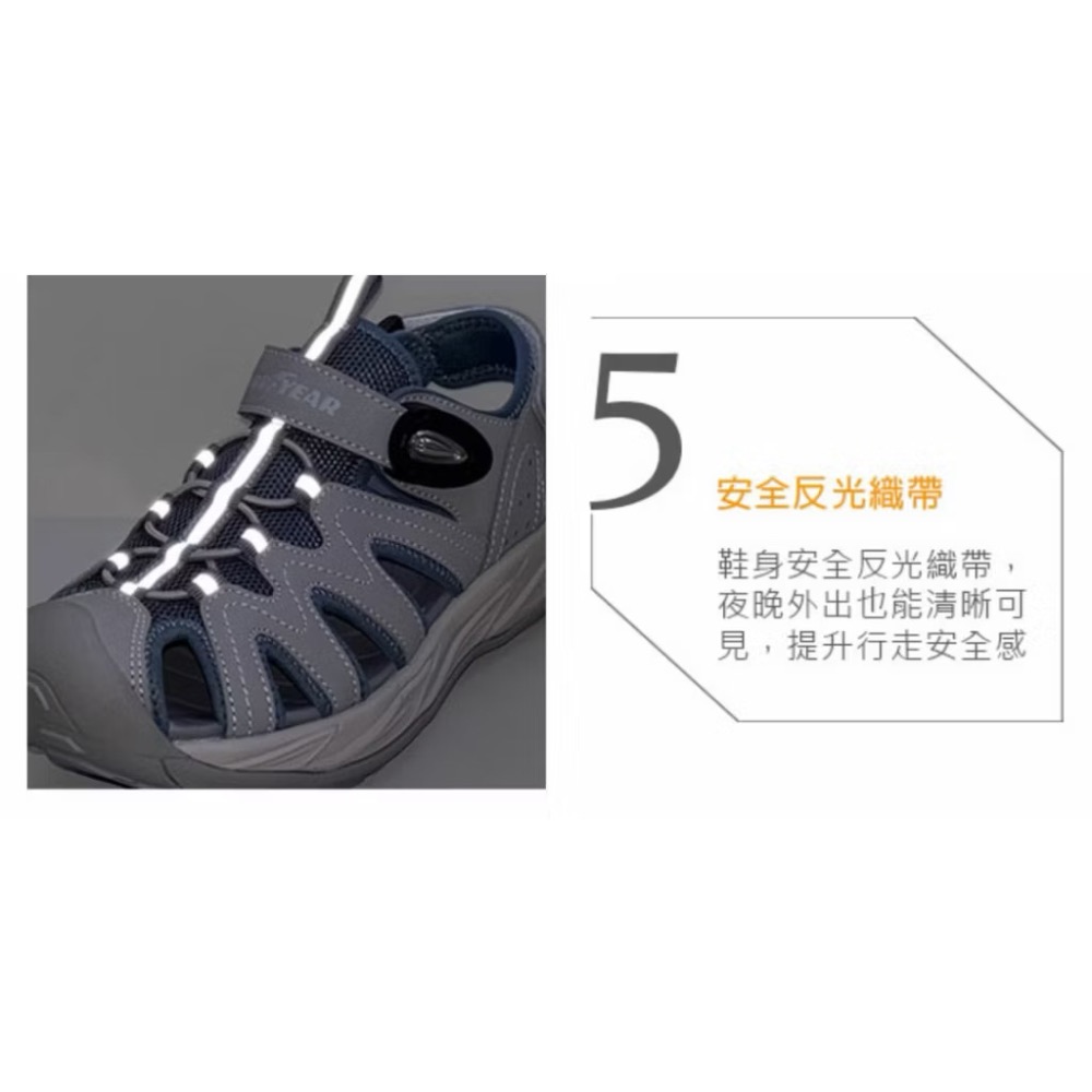 GOODYEAR  固特異 女 水陸 磁吸 護趾 涼鞋 運動涼鞋 排水 透氣 磁扣 止滑 耐磨 護腳趾 夜間反光 米 灰-細節圖5