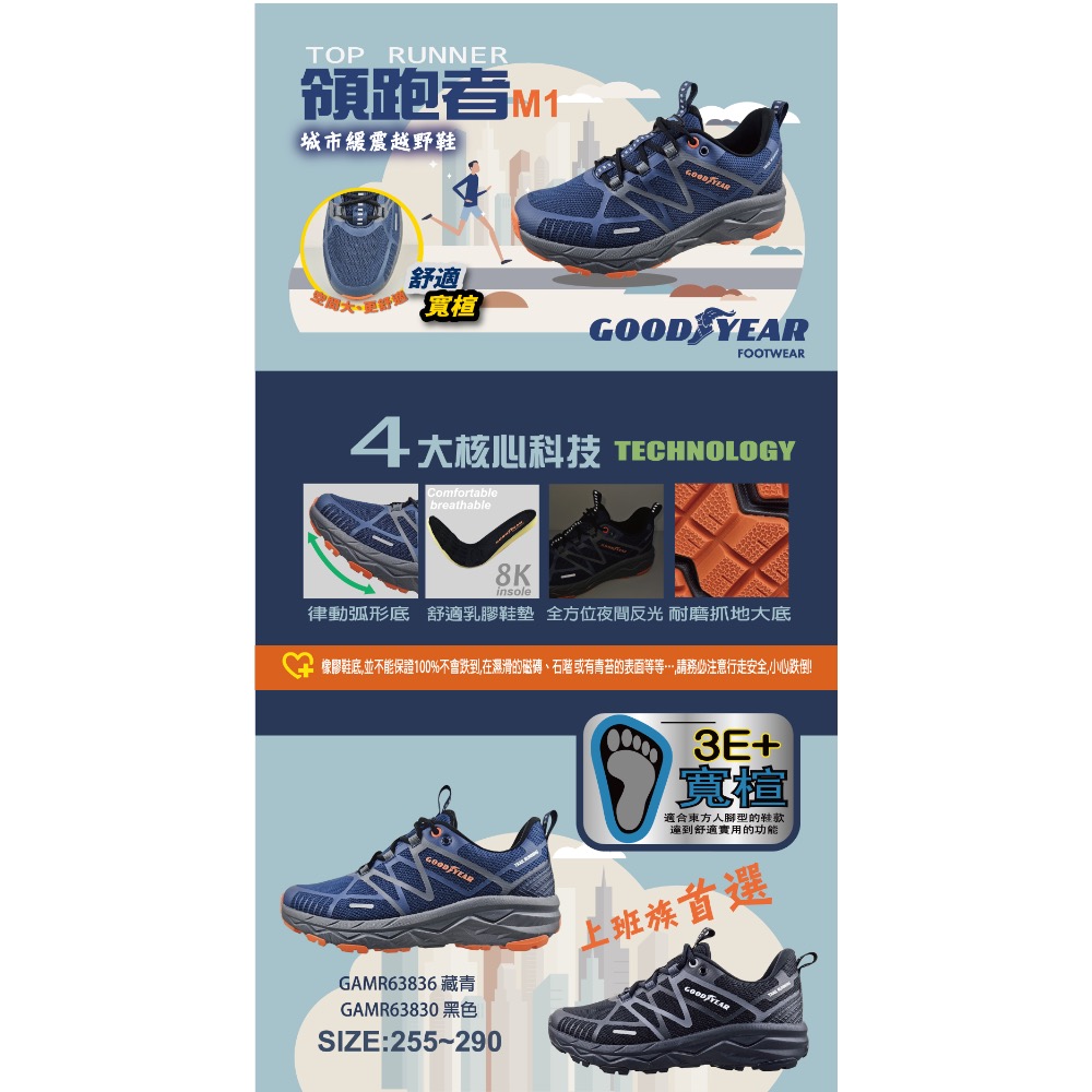 GOODYEAR 固特異 男  3E寬楦 慢跑鞋 越野跑鞋 緩震 Q彈 透氣 防滑 跑步 越野鞋 夜間反光-細節圖2
