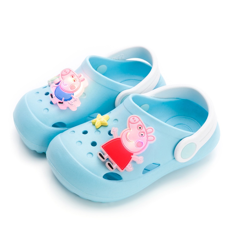 Peppa Pig 佩佩豬 專櫃正品 正版授權 護趾 電燈 兩穿 防水 布希鞋 涼鞋 拖鞋 園丁鞋 洞洞鞋 藍粉-細節圖3