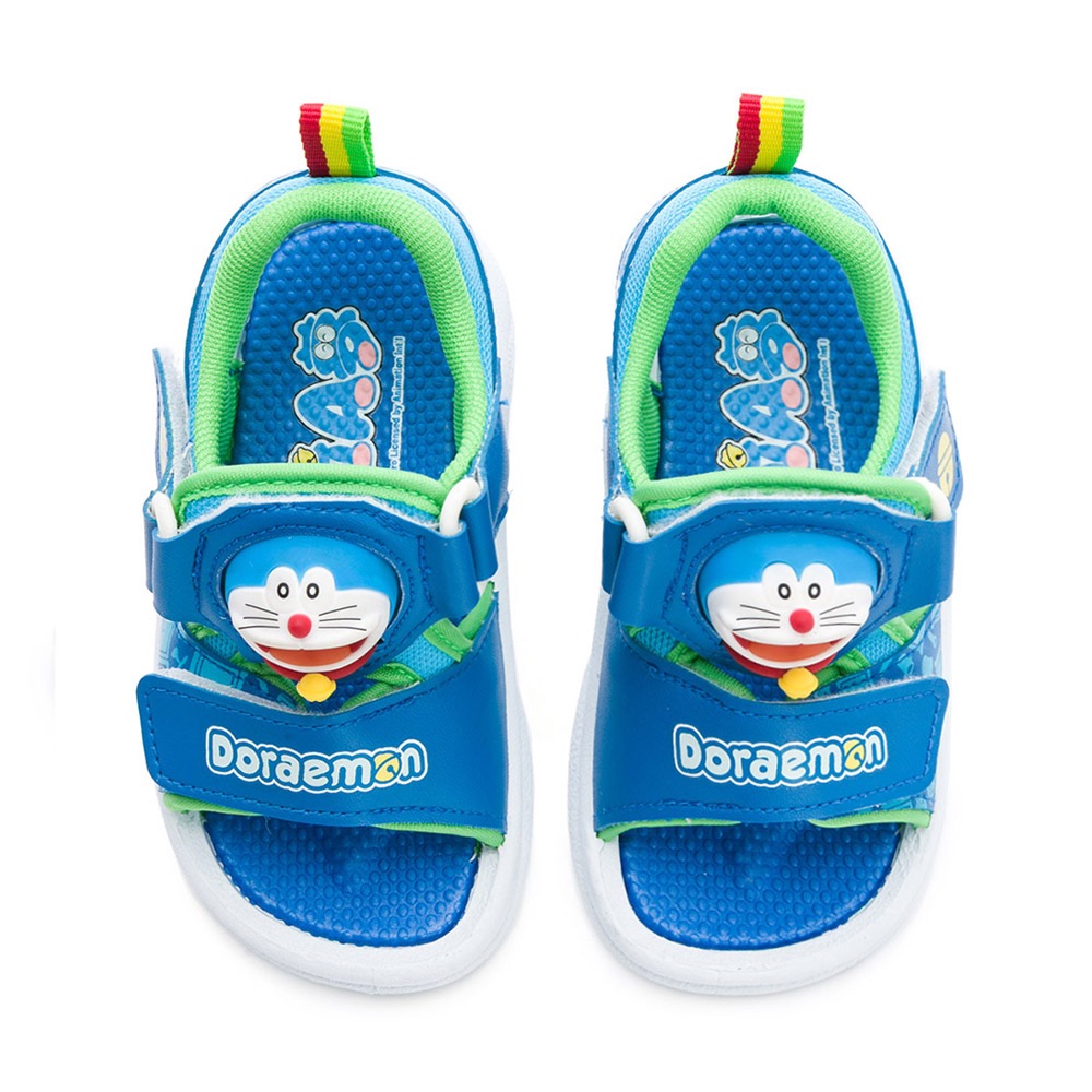 台灣製 正版授權 哆啦a夢 DORAEMON 兒童 電燈 涼鞋 止滑 耐磨 兒童涼鞋 藍綠-細節圖2