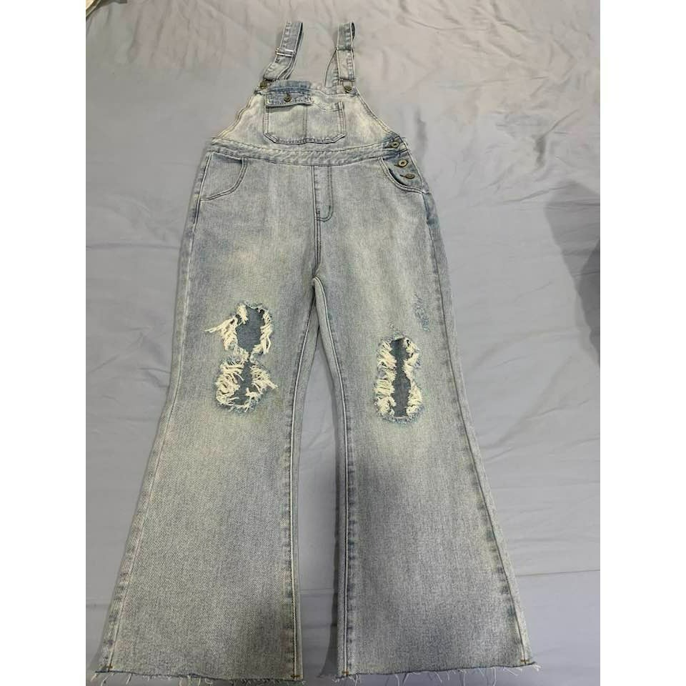 【二手】 女款 吊帶褲 破褲 牛仔褲 背帶褲 休閒褲-細節圖3