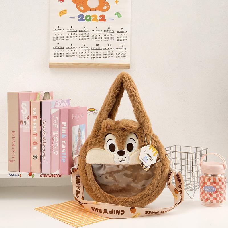 正版✨奇奇蒂蒂手提包斜背包 兩背包包 迪士尼包包 半透明手提包 絨毛包包 圓形包包 可拆卸背帶（平行輸入代購）-細節圖2