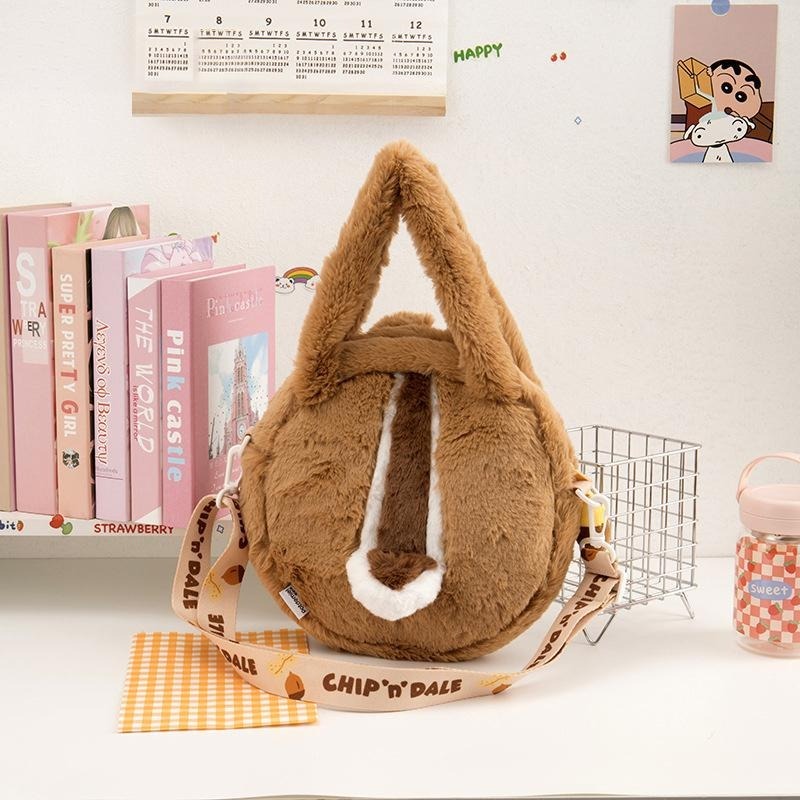 正版✨奇奇蒂蒂手提包斜背包 兩背包包 迪士尼包包 半透明手提包 絨毛包包 圓形包包 可拆卸背帶（平行輸入代購）-細節圖3