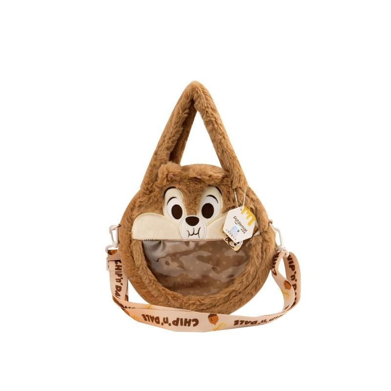 正版✨奇奇蒂蒂手提包斜背包 兩背包包 迪士尼包包 半透明手提包 絨毛包包 圓形包包 可拆卸背帶（平行輸入代購）-細節圖4