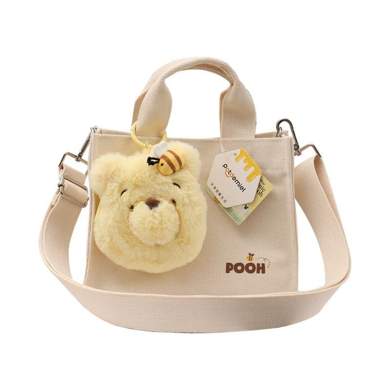 正版✨熊抱哥手提袋 迪士尼提袋  帆布提袋 維尼熊手提袋 兩用包包 單肩包 零錢包掛件（平行輸入代購）-細節圖7