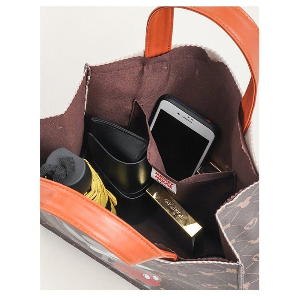 正版✨經典米奇皮革手提袋托特包 灰色款 迪士尼托特包手提袋 十字紋提袋 PVC防水表面（平行輸入代購）-細節圖4