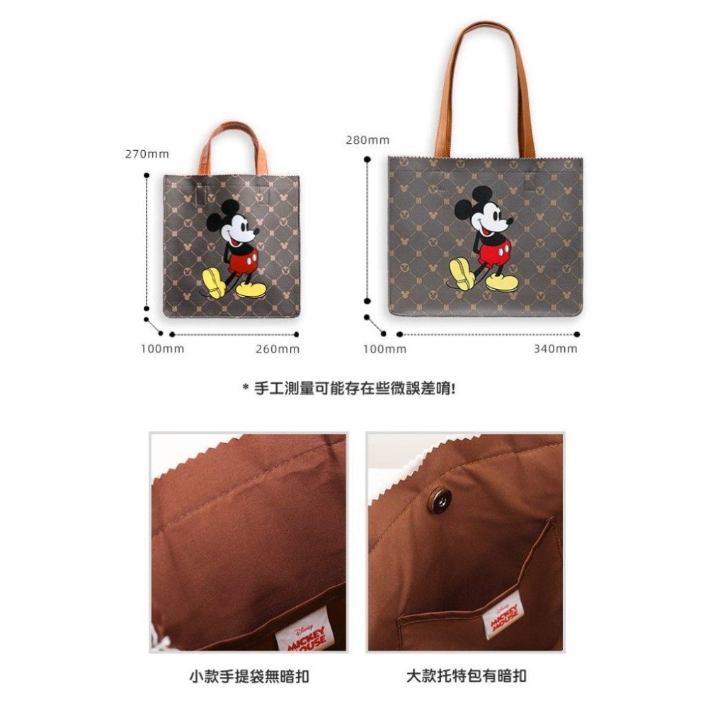 正版✨經典米奇皮革手提袋托特包 灰色款 迪士尼托特包手提袋 十字紋提袋 PVC防水表面（平行輸入代購）-細節圖6