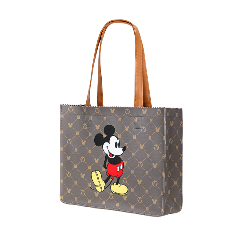 正版✨經典米奇皮革手提袋托特包 灰色款 迪士尼托特包手提袋 十字紋提袋 PVC防水表面（平行輸入代購）-規格圖8