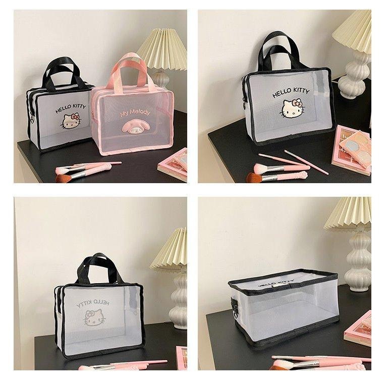 即將完售✨三麗鷗Hello Kitty化妝包 網紗防水手提包 網紗盥洗包 凱蒂貓 大耳狗 美樂蒂 酷洛米（平行輸入代購）-細節圖3