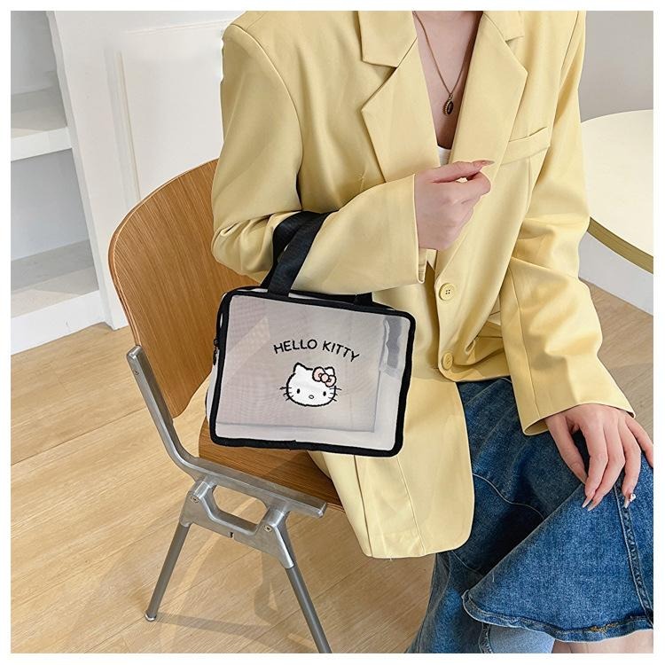 即將完售✨三麗鷗Hello Kitty化妝包 網紗防水手提包 網紗盥洗包 凱蒂貓 大耳狗 美樂蒂 酷洛米（平行輸入代購）-細節圖6