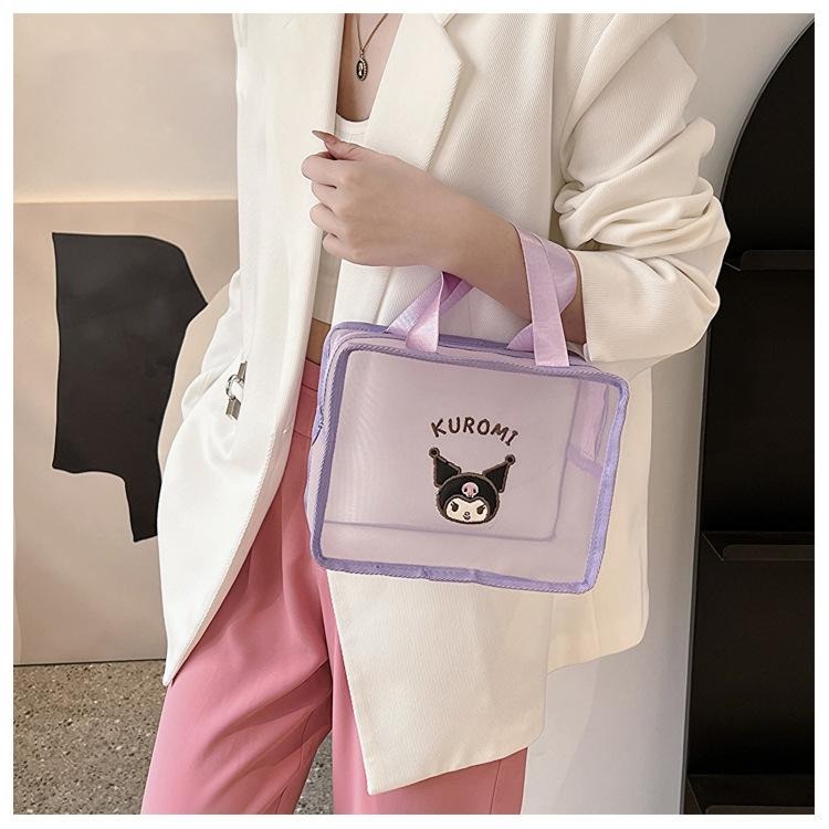 即將完售✨三麗鷗Hello Kitty化妝包 網紗防水手提包 網紗盥洗包 凱蒂貓 大耳狗 美樂蒂 酷洛米（平行輸入代購）-細節圖9