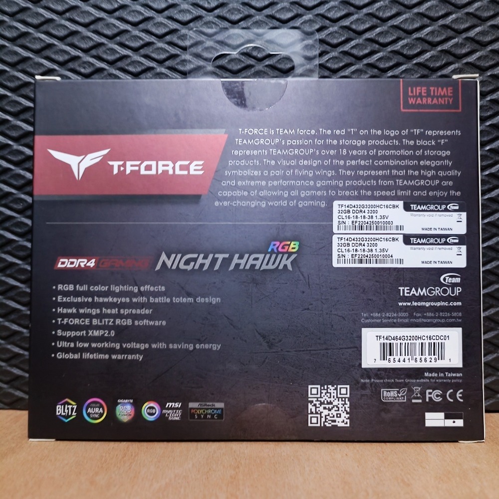 現貨優惠【TEAM十銓】NIGHT HAWK DDR4-3200 64G(32G*2) CL16 RGB 黑色 64GB-細節圖2