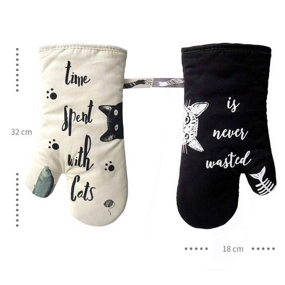 Meow life 貓咪圖案 加厚防燙手套 廚房手套 烘焙手套 加厚純棉加長 烘焙必備 烤箱專用 微波爐適用 台灣現貨-細節圖3