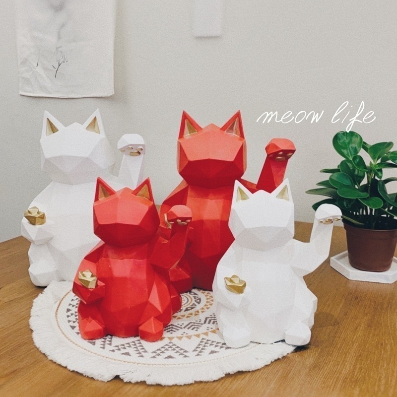 Meow life 招財貓擺飾 簡約幾何 北歐風 迎賓 入門 店面 大廳 玄關 裝飾品 擺件 裝飾 [台灣現貨]-細節圖2