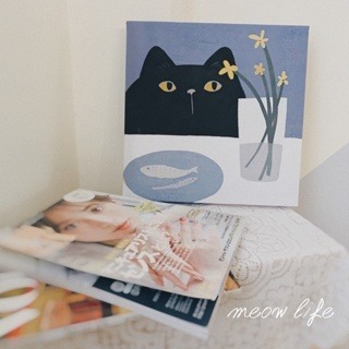 Meow life 貓咪 無框畫 內框畫 裝飾畫 鋪擺畫 帆布掛畫 餐廳布置 客廳廚房飯廳佈置 牆壁裝飾 [台灣現貨]-細節圖2