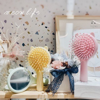 Meow life 貓耳造型 少女馬卡龍色 粉嫩 香氛梳 氣囊氣墊按摩梳 鏡梳 圓梳 帶鏡子 [台灣現貨]-細節圖2