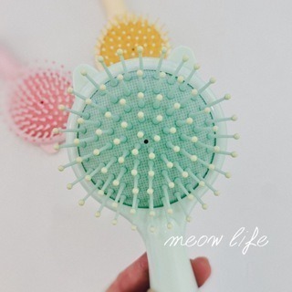 Meow life 貓耳造型 少女馬卡龍色 粉嫩 香氛梳 氣囊氣墊按摩梳 鏡梳 圓梳 帶鏡子 [台灣現貨]-細節圖6