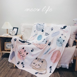 Meow life 卡通貓咪 法蘭絨毯 毛毯 空調毯 冷氣毯 午睡毯 兒童毯 保暖 柔軟 輕柔 舒適 [台灣現貨]-細節圖2